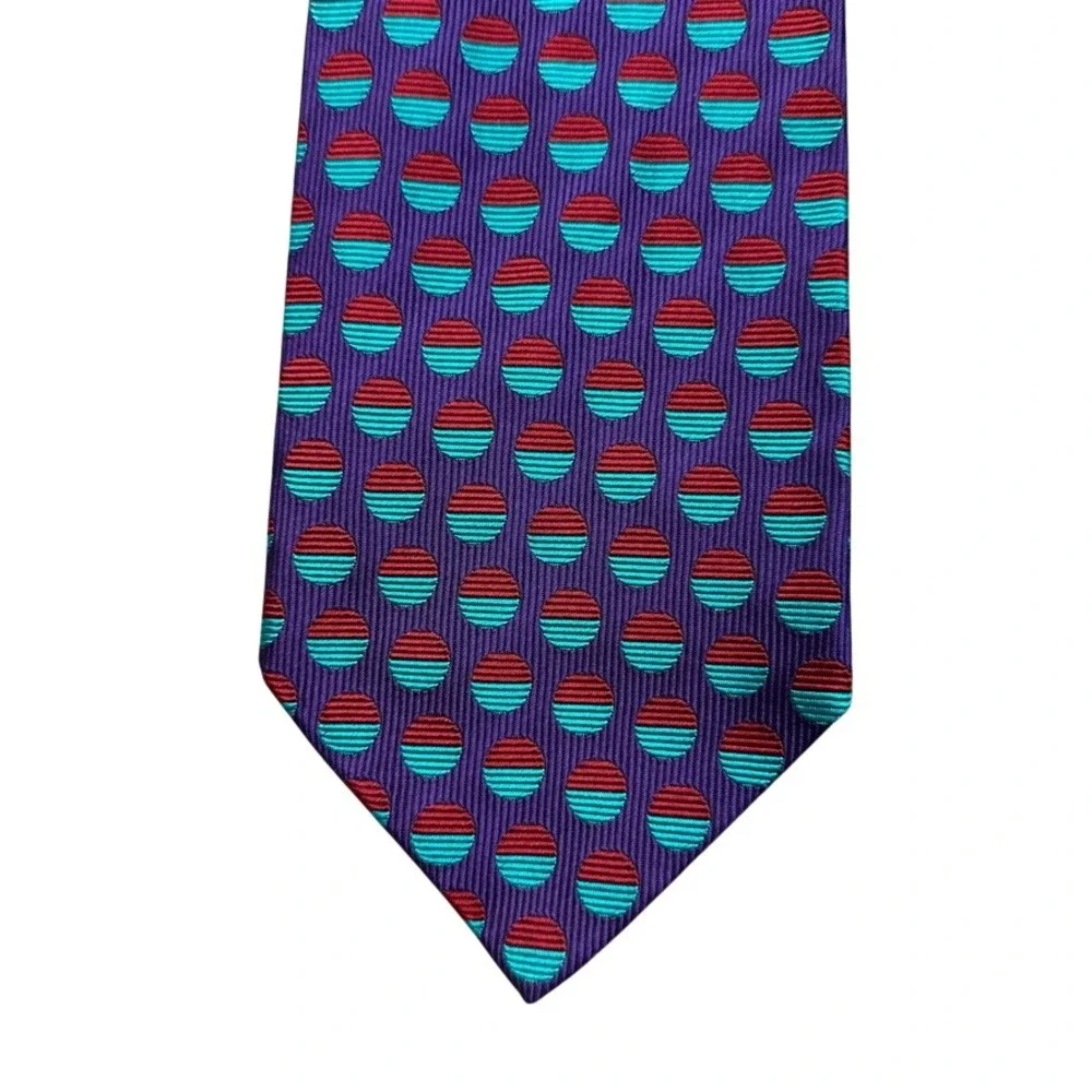 Altea Nordstrom Mens Silk Tie Purple Teal Red Geometric Circle Stripe Italy 57in
